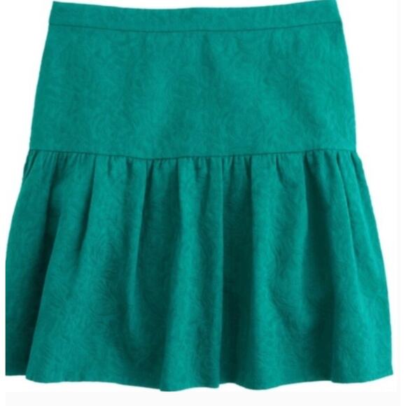 J. Crew Green Jacquard Matelasse Drop Waist Skirt Jade Teal Peplum Ruffle 0 XS - Picture 7 of 10